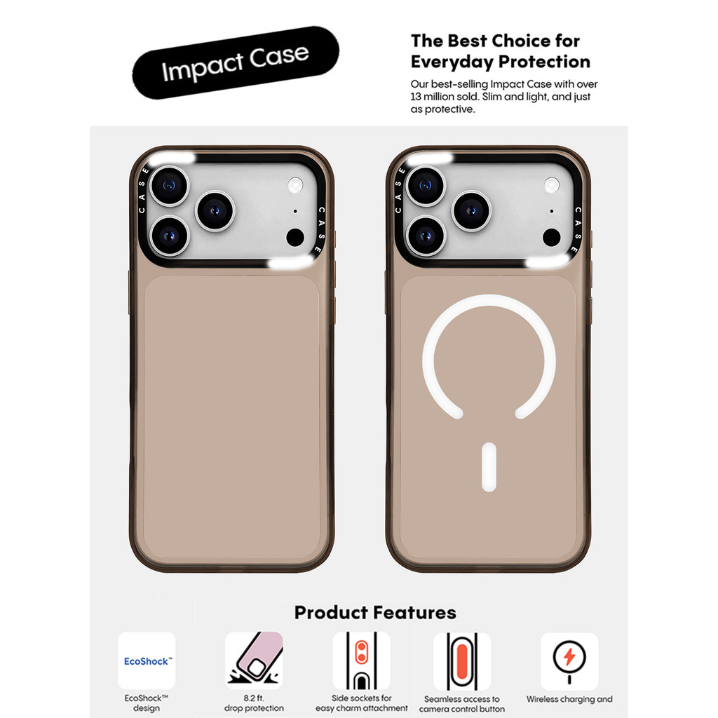 CASECASE X Nâu Trong Suốt Cứng Từ Hút Tác Động Dành Cho Apple IPhone 13 14 15 16 17 Pro Max Có Hộp