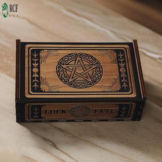 Hộp đựng thẻ Tarot bằng gỗ Hiển thị Hộp lưu trữ thẻ thủ công với thiết kế in hình để lưu trữ Trang sức Đá chữa bệnh xúc xắc