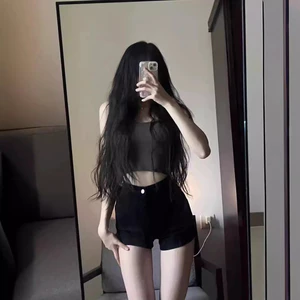 Quần Short Đen Quần Short Nữ 2024 Cao Cấp Thời Trang Hot Girl Cảm Thấy Chặt Tay Phong Cách Chức Năng Mông Quần Siêu Ngắn Nóng 5.12