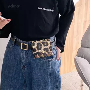 Túi thắt lưng Mini DELMER, Ví đựng tiền xu sọc, Túi đeo thắt lưng nữ in họa tiết da báo đơn giản hàng ngày