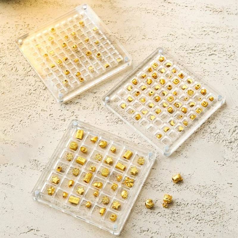 AN.MART 36 / 64 / 100 Lưới Hộp Bảo Quản Đậu Vàng Nhỏ Acrylic Chuyển Vàng Mặt Dây Chuyền Ngăn Hộp Bộ Sưu Tập Chống Oxy Hóa Hộp Trưng Bày Vỏ Biển Từ Tính VN
