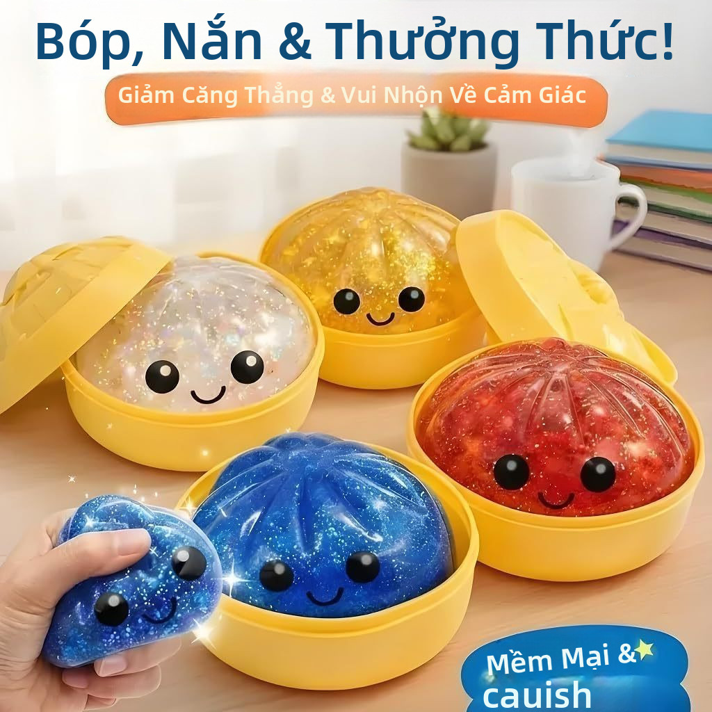 【🇻🇳Có sẵn kho】Lấp Lánh Bánh Bao Đồ Chơi Giảm Căng Thẳng Dễ Thương Hấp Bun Squishy Đồ Chơi Có Hộp Hấp Đồ Chơi Fidget Mềm Cao Cấp Chậm Khả Năng Phục Hồi Căng Thẳng Đồ Chơi Bóp Cảm Giác