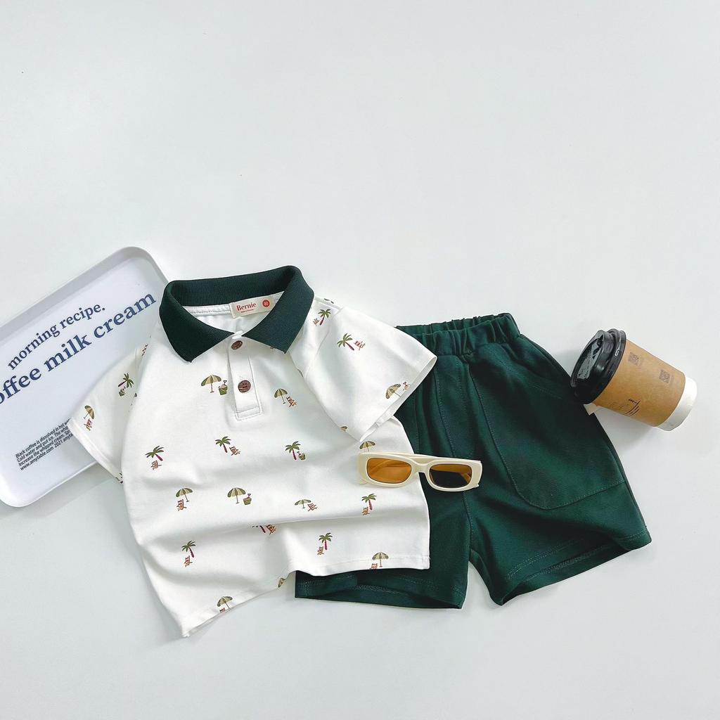 Bộ quần áo Polo In hình CÂY DỪA QUẦN XANH cho bé yêu, cotton mềm mát