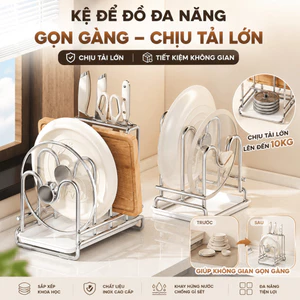 Kệ Để Dao Thớt Nắp Nồi HomeMate 3 Ngăn – Giá Cài Dao Inox Kèm Khay Thoát Nước, Gọn Gàng Nhà Bếp