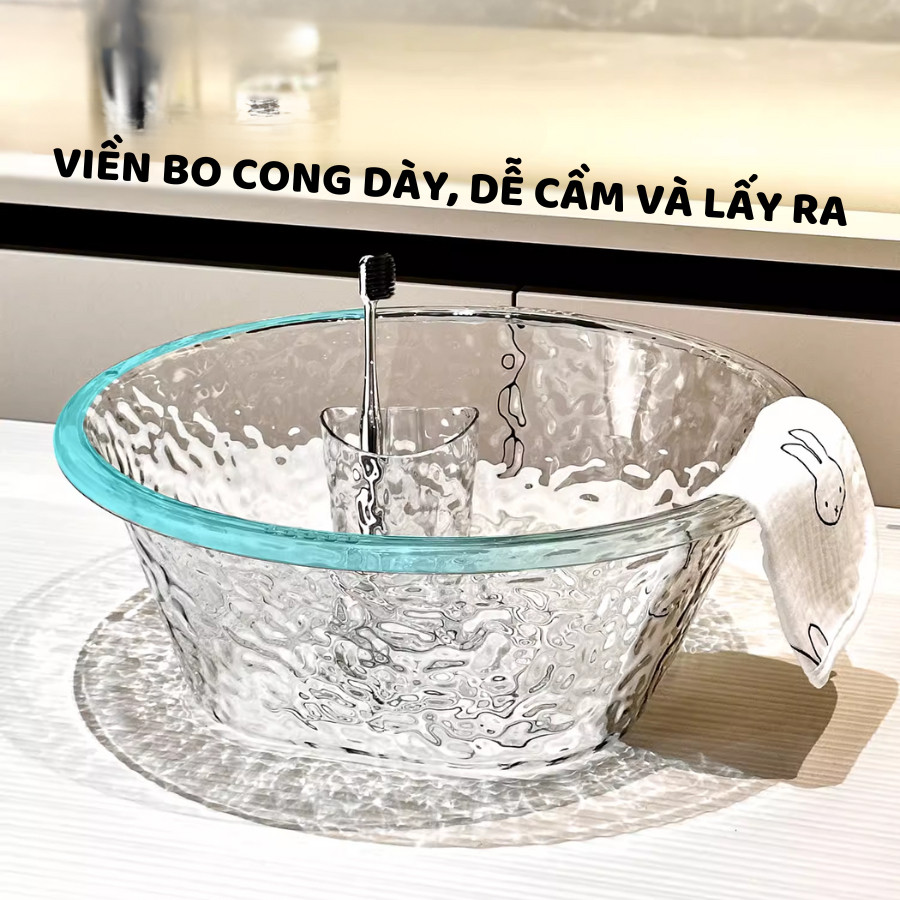 Chậu Rửa Mặt Trong Suốt Vân Kim Cương HomeMate, Thau Nhựa Acrylic Có Móc Treo Tiện Lợi Sang Trọng