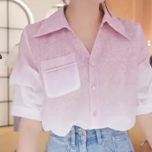 Áo sơ mi ngắn tay thiết kế màu sắc tương phản Áo sơ mi ngắn tay giảm tuổi thường ngày Hàn Quốc Áo sơ mi đi lại hàng ngày Phong cách mới mùa hè