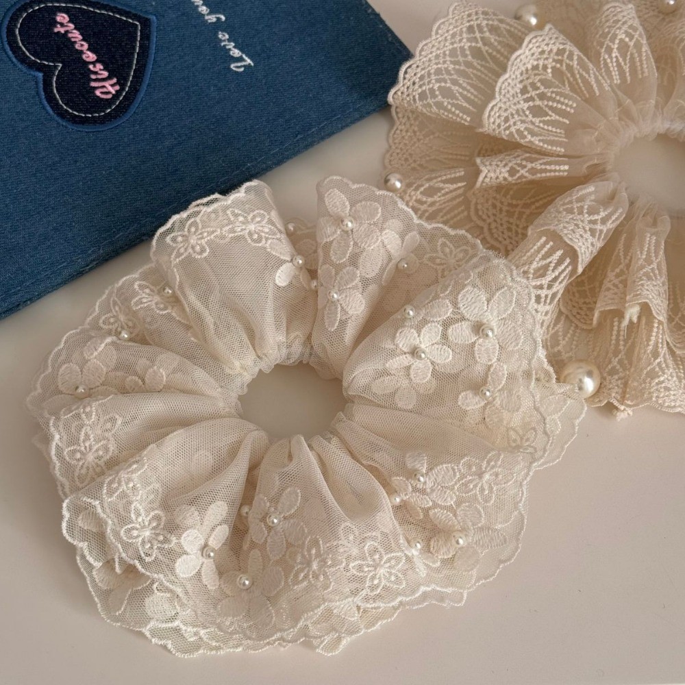 Hululu / Phong Cách Mới Kết Cấu Cao Cấp Ren Ngọc Trai Tính Khí Scrunchy Ngọt Mori Phong Cách Băng Đô Cao Su Phụ Kiện Tóc