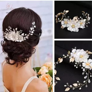 HNKMP Nữ Cô Dâu Hoa Trắng Kim Cương Giả Ngọc Trai Kẹp Tóc Phụ Kiện Tóc Cưới.