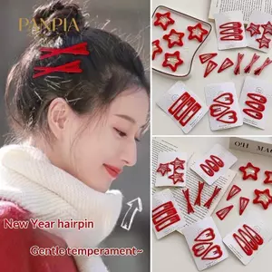PNPIA- Kẹp Tóc Đỏ Bộ 3 Kẹp Tóc Hình Học Bé Gái Phụ Kiện Tóc Dễ Thương Cho Trường Học Và Sử Dụng Hàng Ngày