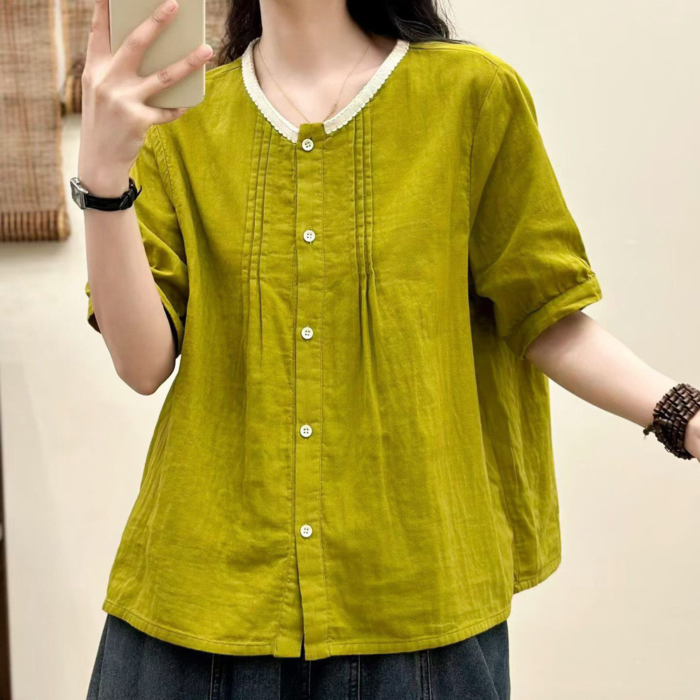 Áo Sơ Mi Nữ Cotton Thiết Kế Mới Mùa Hè Phong Cách Nước Ngoài