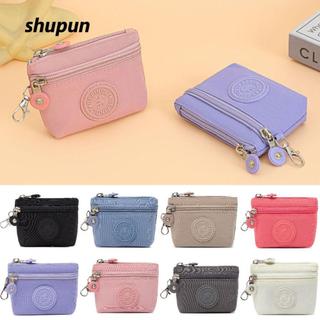 Ví nữ SHUPUN, Ví đựng tiền xu màu trơn bằng Nylon, di động chống nước có móc khóa Hộp đựng thẻ tín dụng nữ