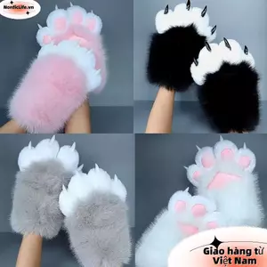 NORDICLIFE 1 Găng Tay Cosplay Mèo, Găng Tay Móng Vuốt Mèo Dày Sang Trọng, Hoạt Hình Động Vật Squeaking Cosplay Găng Tay Đạo Cụ