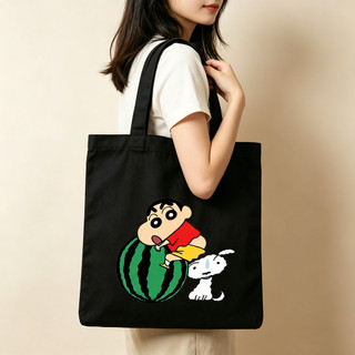 Túi tote vải in hình dưa hấu Crayon Shin-chan - Túi đeo vai thân thiện với môi trường dung tích lớn, Tote thông thường dành cho học sinh & sử dụng hàng ngày, Có nhiều lựa chọn