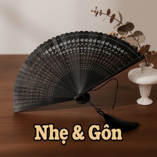 Quạt Tre Gấp Tre Tự Nhiên Di Động Mịn Gấp Truyền Thống Tua Rua Ảnh Chống Đỡ Trang Trí Nhà