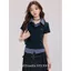 Mùa hè Preppy Phong cách tương phản Kẻ sọc màu kẻ sọc giả hai mảnh cổ áo polo mỏng