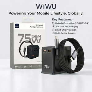 Củ Sạc Du Lịch Đa Năng WiWU Universal Adapter WI-UA013/ WI-UA014/ WI-UA015 - GaN Sạc Nhanh 75W, Kèm Cáp 60W