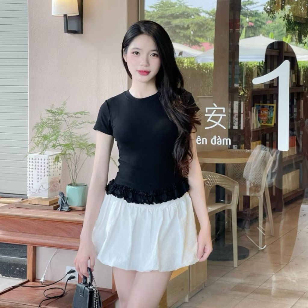 Áo Thun Nữ Gấu Bèo , Áo Cổ Tròn Cộc Tay Viền Bèo Thun Cotton Mịn Mát BigSize M2257 - SamHi Closet