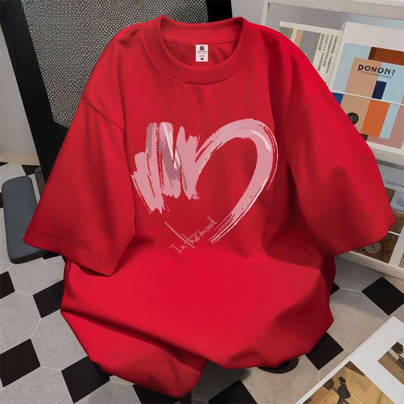 （Giao hàng 24h）Angela Áo thun nữ dáng rộng Unisex mùa hè Họa tiết trái tim in Áo phông Hàn Quốc 100% cotton