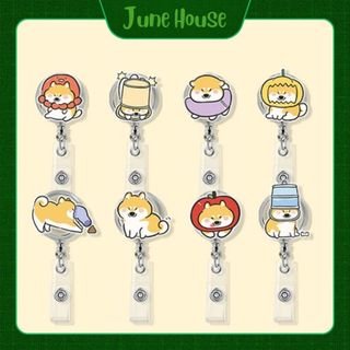 Móc - Kẹp bảng tên HSSV, nhân viên có thể kéo dãn - yoyo nhựa acrylic họa tiết Corgi M12