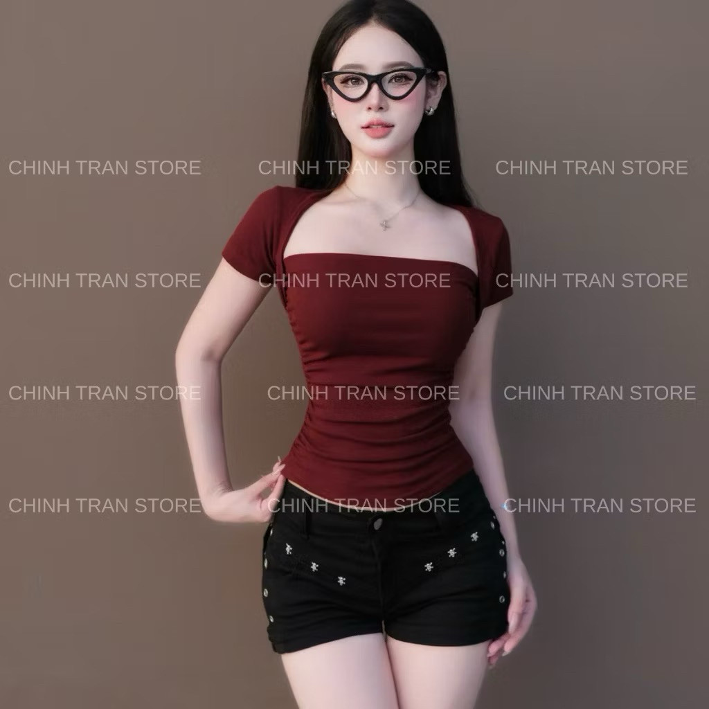 Áo Thun Nhún Eo Tay Ngắn Ôm Body Chất Thun Cotton Nhiều Màu Kenco Thời Trang Nữ