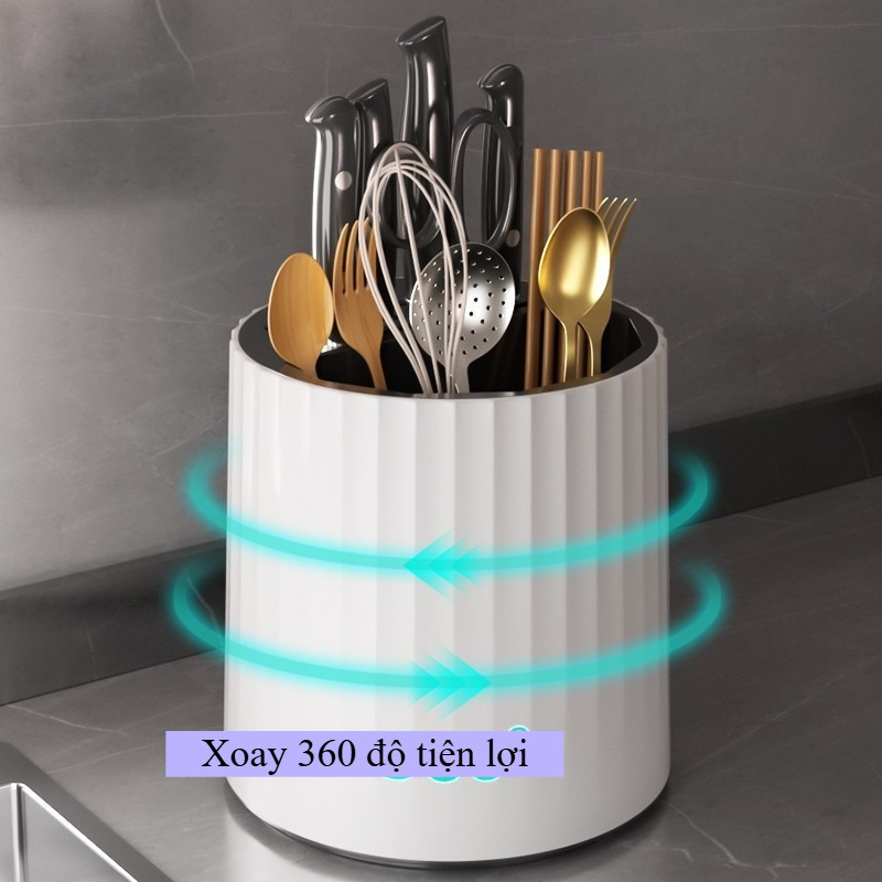 Hộp Đựng Đũa Muỗng Dao Xoay 360° Đa Năng - Khay Đựng Dao Kéo, Đũa, Thìa Có Khay Thoát Nước, Gọn Gàng Cho Nhà Bếp