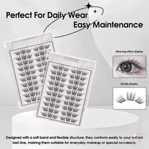 Lông Mi Giả Không Keo Tự Dính Cụm Mi Mềm C Curl Cho Người Mới Bắt Đầu Màu Đen