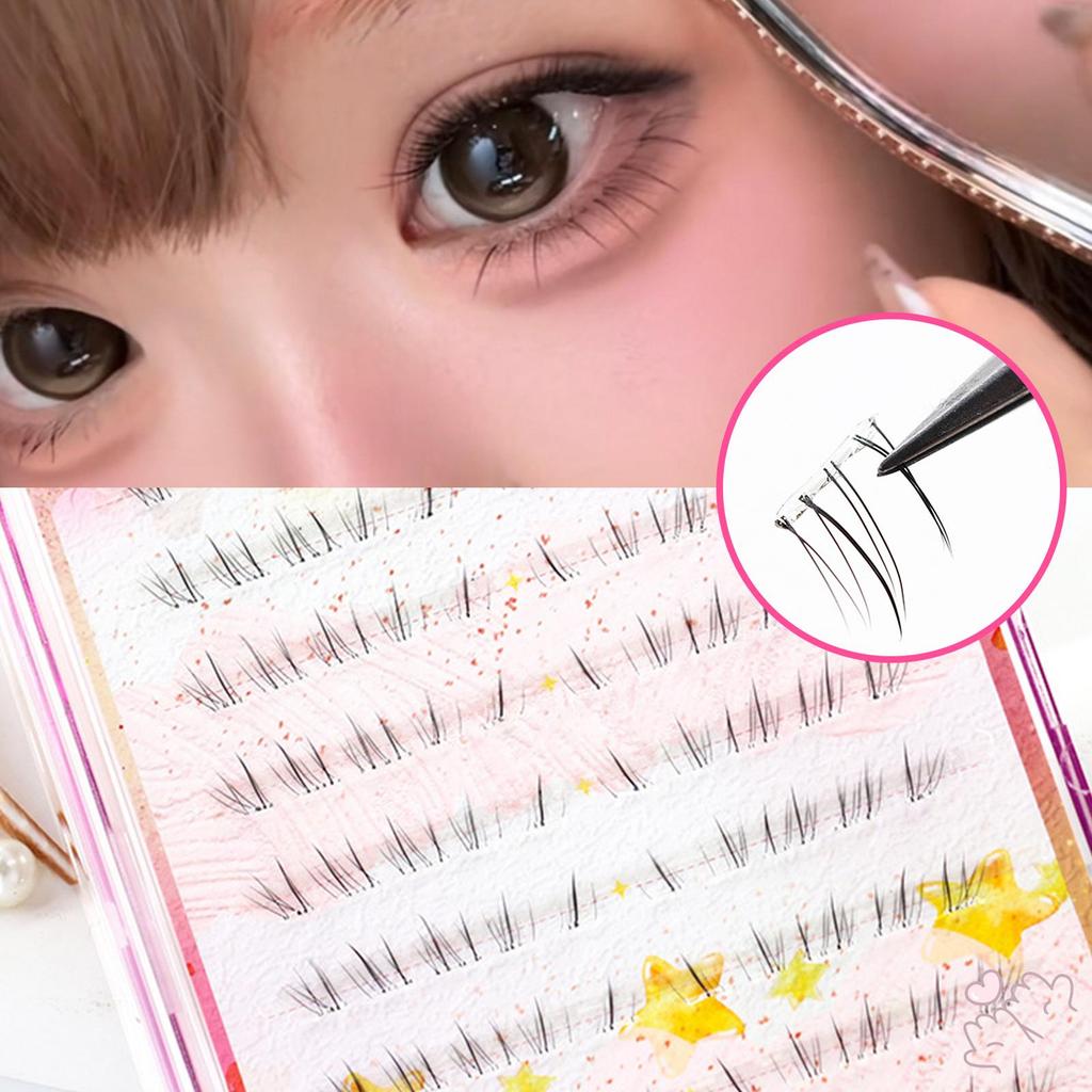 IOIIK 10 hàng-- Cat Style Lower Mis Black C Curl 6-8mm Lông mi giả dài hỗn hợp với dây đeo trong suốt cho vẻ ngoài rực rỡ tự nhiên