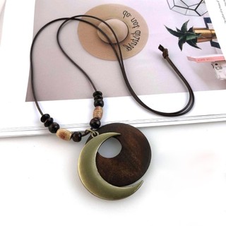 HEARTHLY Vòng cổ dài da gỗ handmade phong cách boho, mặt lá rỗng cho nam