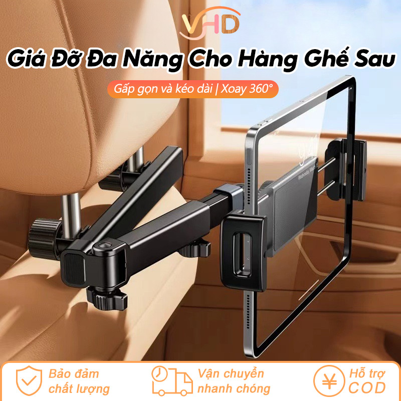 Giá Đỡ Máy Tính Bảng Gắn Tựa Đầu Ô Tô - Tay Kéo Dài Điều Chỉnh Linh Hoạt, Hỗ Trợ 4-12.9 Inch, Lắp Sau Ghế Xe