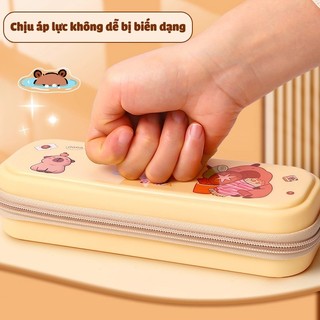 Hộp đựng bút với hộp bút chì để bàn nhiều ngăn, đa năng cho bé gái và bé trai in hình Capybara, hoạt hình dễ thương.