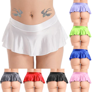 Váy ngắn thời trang màu trắng cho nữ / Wetlook Shiny Finish / Độ đàn hồi