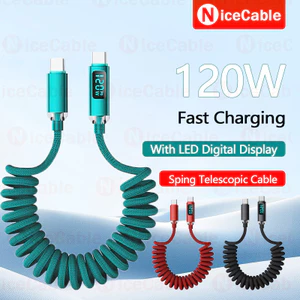 Cáp dữ liệu sạc siêu nhanh 120W Cáp kính thiên văn lò xo có màn hình kỹ thuật số LED Cáp dữ liệu sạc Type-C / USB sang Type-C
