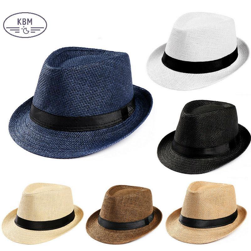 KBM Unisex Mũ Nam Nữ Fedora Trilby Rộng Vành Rơm Mũ Đi Biển Mặt Trời Quý Ông Adlut FSSG