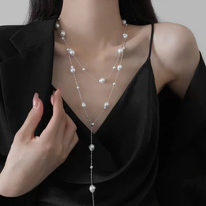 Vòng cổ ngọc trai dài không đều Áo len đơn giản phù hợp thời trang Kết cấu khí chất Vòng cổ nữ