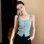 Cổ vuông Tính khí thời trang đẹp mắt Thiết kế giảm tuổi Áo len xanh nhạt Mùa xuân 2026 Phong cách mới Ôm hơn Tất cả