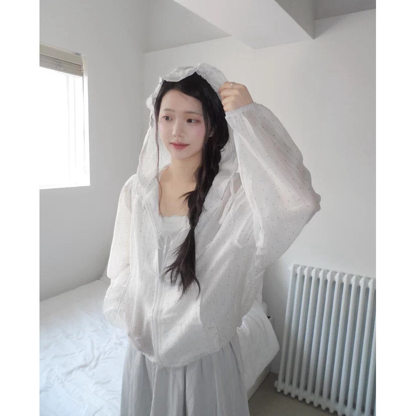 SUXI Áo khoác có mũ trùm đầu chống nắng chấm bi thông thường dành cho nữ mùa hè mới 260514