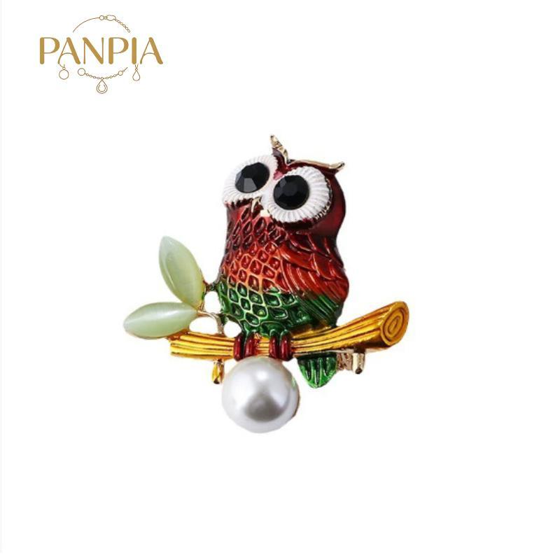 PNPIA- Vintage Hoạt Hình Tinh Tế Cú Ngọc Trai Trâm Thời Trang Tính Khí Động Vật Xòe Chân Đa Năng Trang Sức Quần Áo Phụ Kiện Quà Tặng