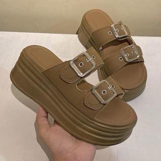 Dép nữ IGU đế Bằng siêu nhẹ chân cao 7cm da mềm 2 quai ngang sang trọng dễ phối đồ