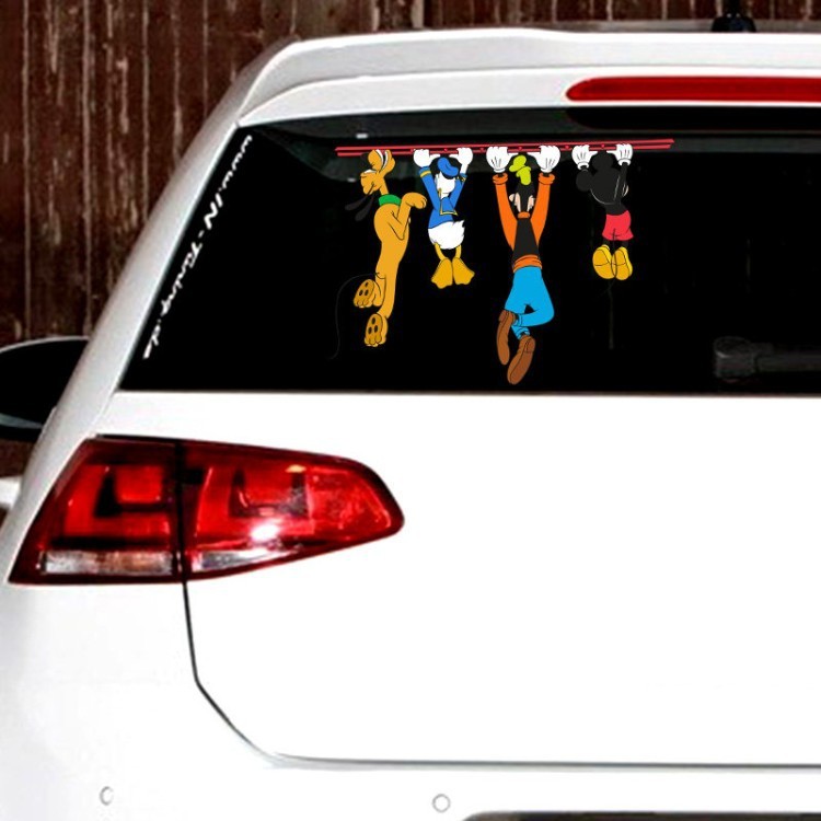 Mickey Minnie Xe Miếng Dán Chuột Mickey Vịt Donald Phía Sau Miếng Dán Hoạt Hình Độc Đáo Sáng Tạo Xe Hơi Miếng Dán Trầy Xước