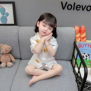 Bộ quần áo cộc tay pijama lụa thoáng mát cho bé gái từ 9-33kg