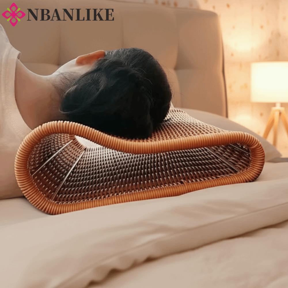 Tựa đầu mây nhân tạo NBANLIKE, Thiết kế đường cong tiện dụng Gối dệt mây giả thoáng khí, Dễ dàng làm sạch Gối hỗ trợ cổ rỗng dệt tay cổ rỗng cổ điển Phòng ngủ