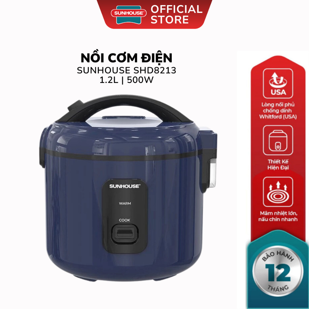 Nồi Cơm Điện 1.2L Sunhouse SHD8213 - Công Suất 500W - Phù Hợp 2-3 Người - Bảo Hành 12 Tháng