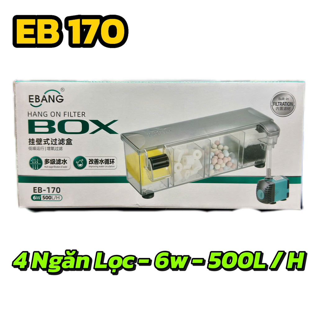 Bộ Lọc Tràn Kèm Bơm, Vật Liệu Lọc Cho Bể Cá Cảnh, Bể Thủy Sinh EBANG (kèm nắp đậy, bánh quay)