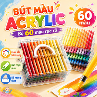 Bút acrylic đầu mềm 60 màu cọ vẽ dễ giặt độ che phủ cao phù hợp học sinh hộp tiện lợi dễ mang