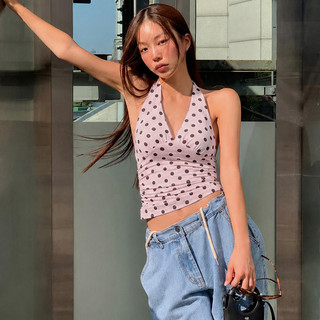 VM-Dây áo vest nữ màu hồng chấm bi, thoáng mát phù hợp mùa hè vàwear tại bãi biển