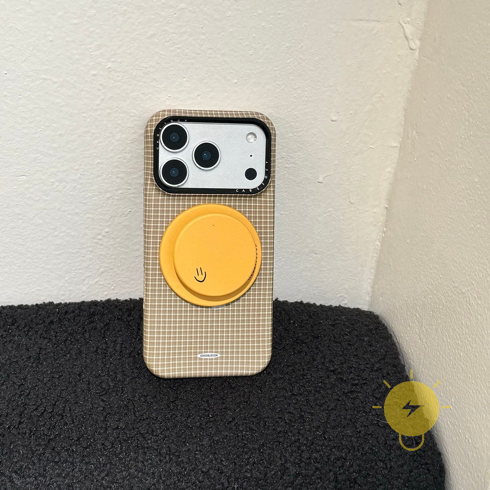 Phone Case For iPhone 17 Pro Max 16 15 14 13 with Griptok TPU Magnetic yellow with Griptok Smile Grid Aesthetic Korean Cute