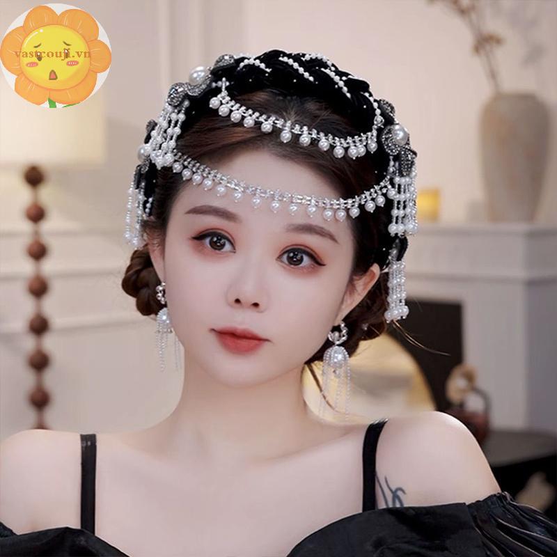 VASTJI Phụ kiện tóc nữ phong cách dân tộc retro với họa tiết hoa hạt sels, sang trọng và thời thượng