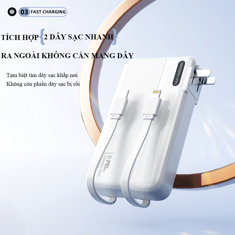 Sạc Dự Phòng 30000mAh Sạc Nhanh 22.5W/PD20 Tích Hợp 2 Dây Sạc Nhanh Đầu Cắm AC Màn Hình hiện thị pin