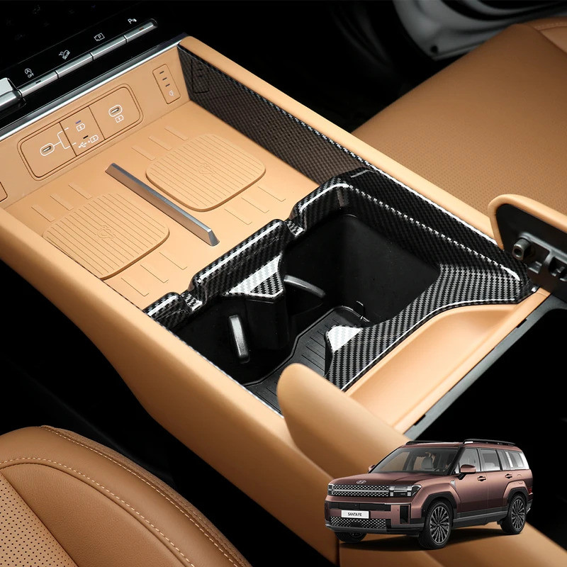 RHD / LHD Sợi Carbon Phong Cách Một Hàng Cốc Nước Giá Đỡ Bao Xe Bên Trong Viền Cho Xe Hyundai Santa Fe MX5 2024 2025