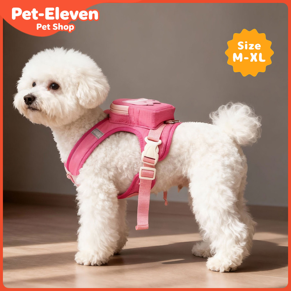 [Pet-Eleven] Phiên bản Hàn Quốc Ba lô chó tự đóng gói cho chó Dây đeo ngực cho chó Dây xích cho chó Dây đeo ngực cho thú cưng Dây đeo vai có thể điều chỉnh phản quang Phong cách Áo Vest Chống vỡ Túi xếp nếp của riêng bạn Đi chơi Đi chơi Ngực cho chó rảnh